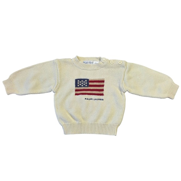 Ralph Lauren Other - Vintage Ralph Lauren Baby Flag Sweater One Size Cotton Knit Button Shoulder Gift